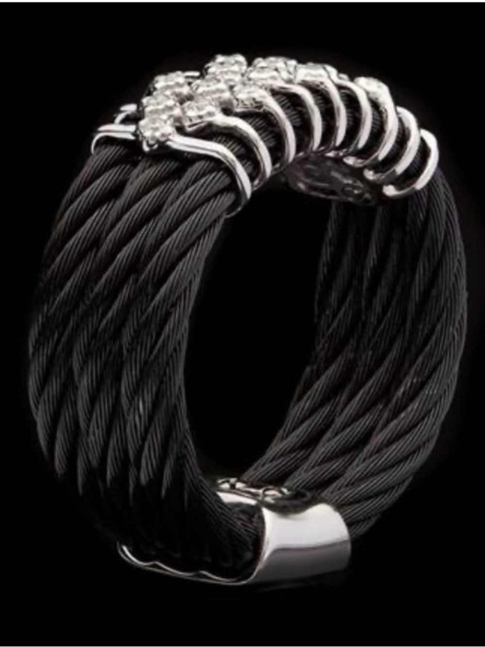 Charriol Black Cable-Style Statement Ring with 18k Accents and diamonds